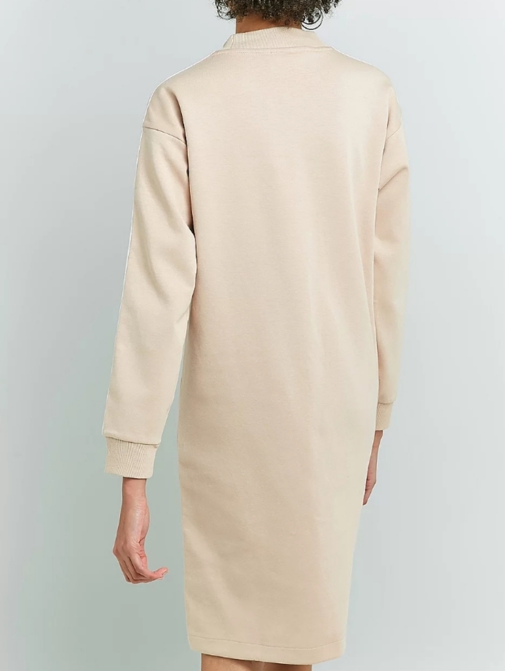 adidas Beige Long Sleeve Sweatshirt Dress with White Stripes - Picture 3 of 11